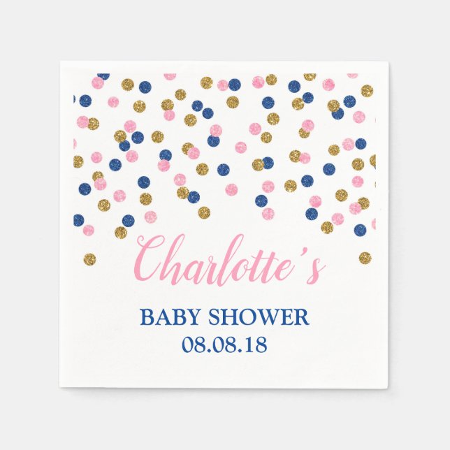 Pink Blue Gold Dots Baby Shower Napkins (Front)