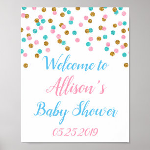 Pink Blue Gold Dots Custom Welcome Sign