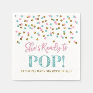 Pink Blue Gold Dots She's Ready to Pop Napkin
