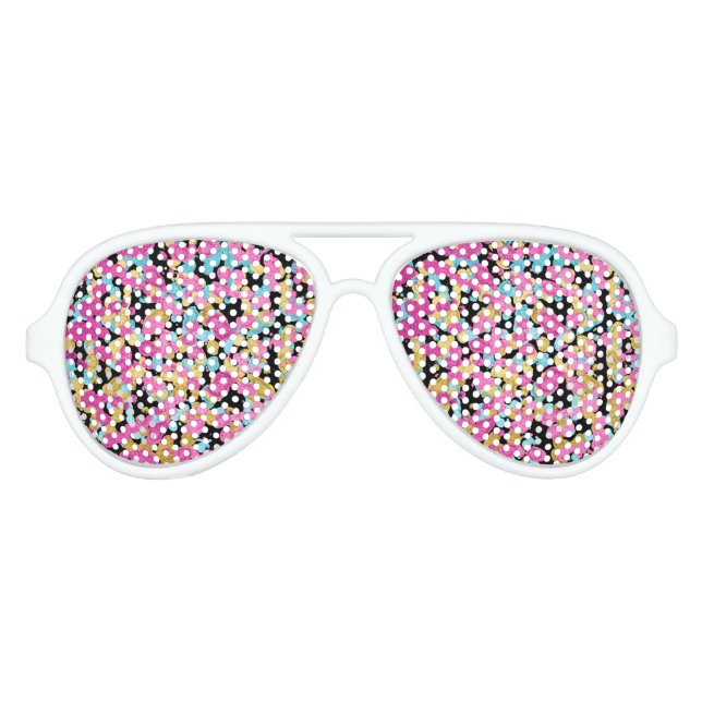 Pink, Blue, & Gold Faux Sparkly Paint Splatter Aviator Sunglasses (Front)