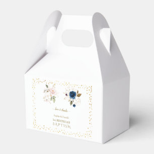 Pink Blue Gold Flowers Twins 1st Birthday Baptism Favour Box