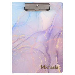 Pink & Blue Gold Glitter Marble Clipboard