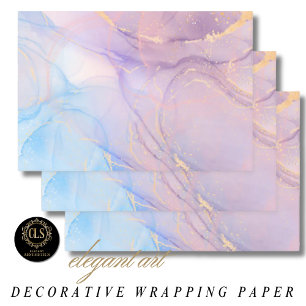 Pink & Blue Gold Glitter Marble Wrapping Paper Sheet
