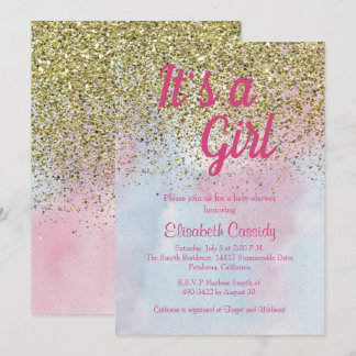 Pink Blue Gold Glitter Sprinkle Baby Shower Invite