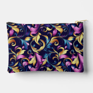 Pink, Blue, Gold, Leaf Swirl Pattern Accessory Pouch