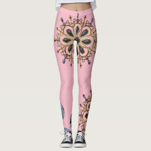 pink blue gold long leggings