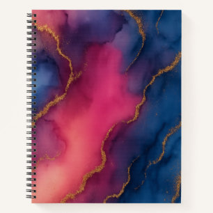 Pink Blue Gold Marble Abstract Notebook