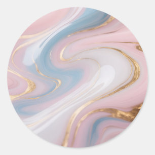 Pink Blue Gold Marble Swirl Abstract Classic Round Sticker