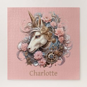 Pink Blue Gold Unicorn Custom Name Jigsaw Puzzle