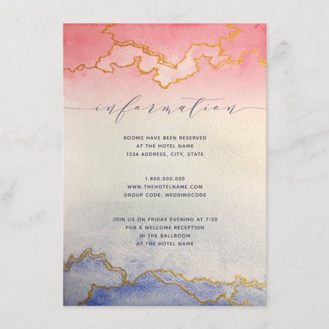 Pink Blue Gold Watercolor Wash | Information Card (Front)