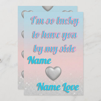 Pink Blue Gradient 3D Silver Hearts Valentine Card
