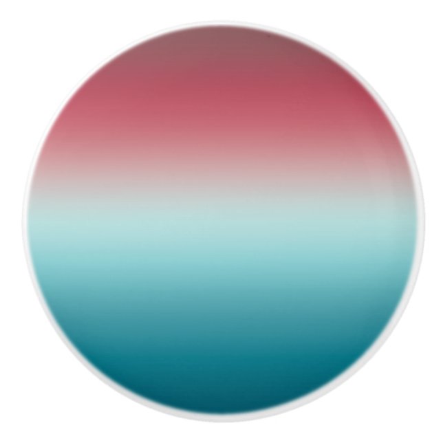 Pink & Blue Gradient Dusty Rose Aqua & Teal Ombre Ceramic Knob (Front)