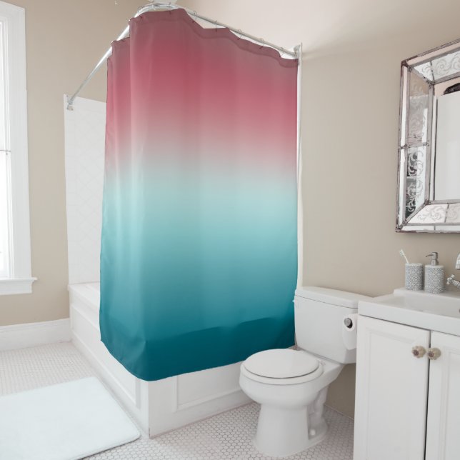 Pink & Blue Gradient Dusty Rose Aqua & Teal Ombre Shower Curtain (In Situ)