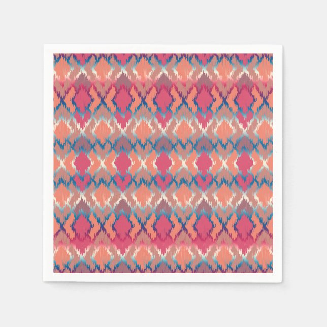 Pink Blue Gradient Geo Tribal Ikat Diamond Pattern Napkin (Front)