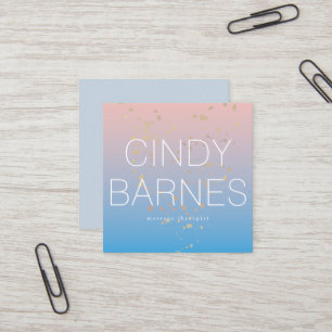 Pink Blue Gradient Gold Glitter Sq. Business Card