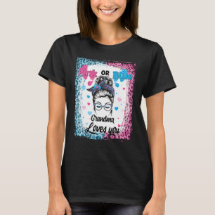 Pink Blue Grandma Messy Bun Bleached Gender Reveal T-Shirt