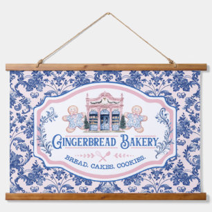 Pink & Blue Grandmillennial Gingerbread Bakery Hanging Tapestry