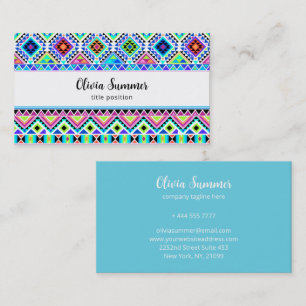 Pink Blue Green Aztec Tribal  Business Card