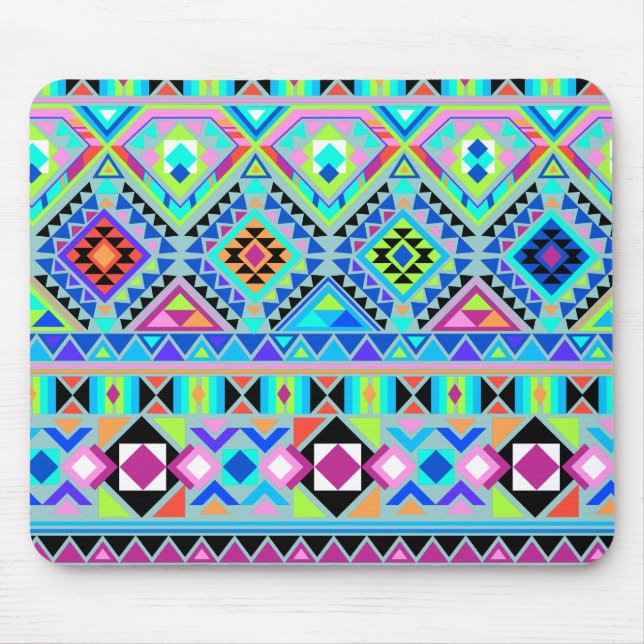 Pink Blue Green Aztec Tribal Mouse Mat (Front)