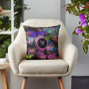 Pink Blue Green Black Butterfly Whispers Initial Cushion