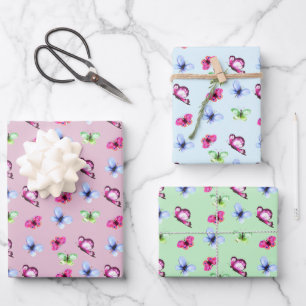 Pink Blue Green Butterfly Baby Shower Birthday Wrapping Paper Sheet