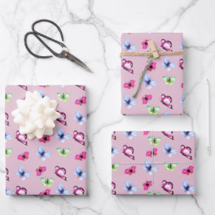 Pink Blue Green Butterfly Baby Shower Birthday Wrapping Paper Sheet
