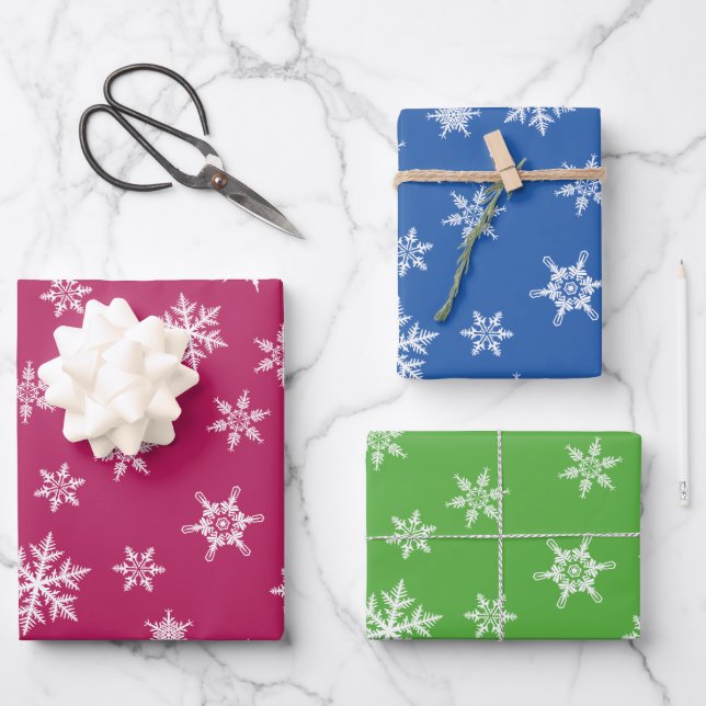 Pink Blue Green Colourful Snowflakes Christmas Wrapping Paper Sheet (Front)