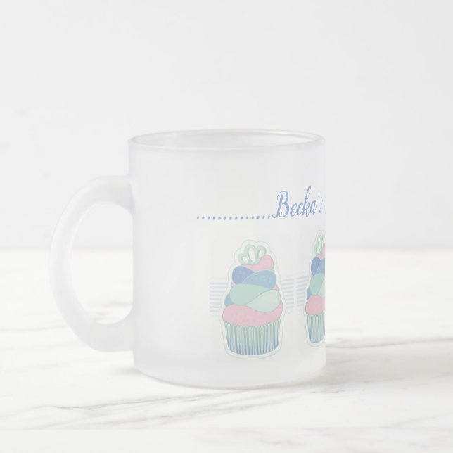 Pink blue green cute frosted cupcake frosted glass coffee mug (Left)