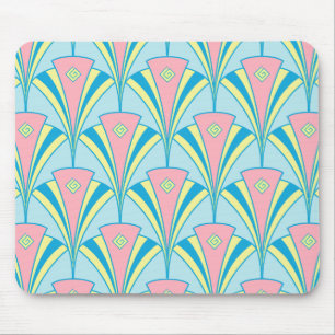 Pink Blue Green Fan Pattern Mouse Mat