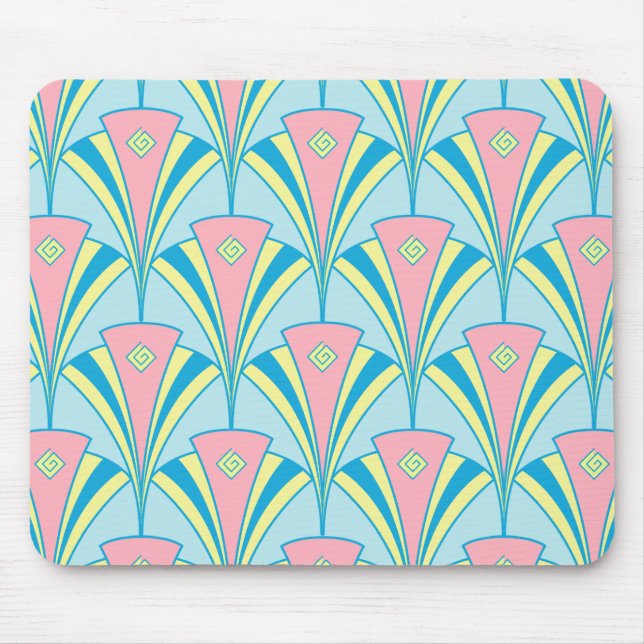 Pink Blue Green Fan Pattern Mouse Mat (Front)
