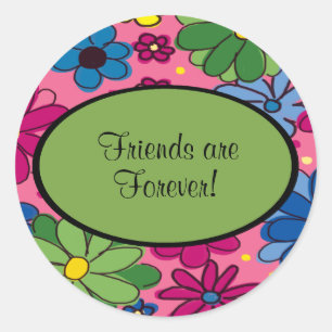 Pink Blue Green Floral Friends are Forever Sticker