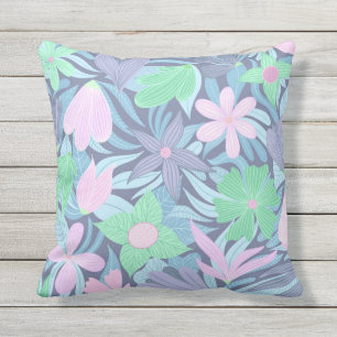 Pink Blue Green Floral Illustration Pattern Cushion