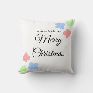 Pink blue green floral pastel merry Christmas Cushion