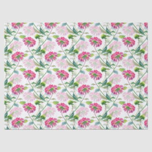 Pink & Blue-green Flowers Watercolors Pattern Tissue Paper