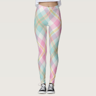 Pink, Blue, Green & Golden Plaid Pattern Leggings
