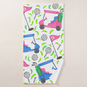 Pink Blue Green Golf Preppy Bath Towel