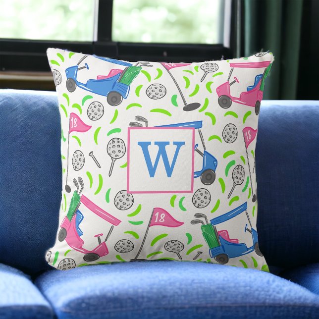 Pink Blue Green Golf Preppy Initial Cushion (Creator Uploaded)
