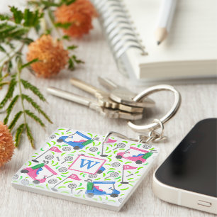 Pink Blue Green Golf Preppy Initial Key Ring