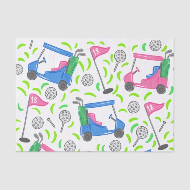Pink Blue Green Golf Tissue Paper (Front)