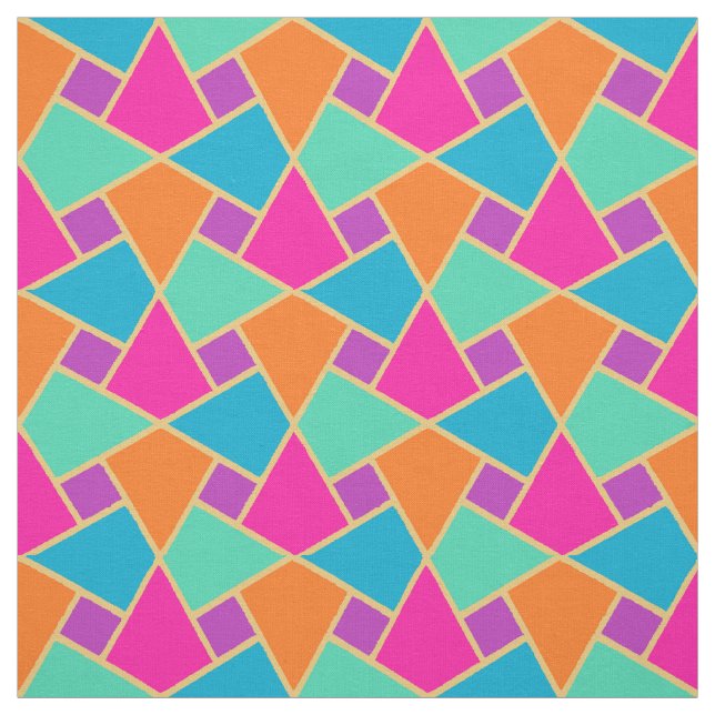 Pink Blue Green Orange Islamic Geometric Pattern Fabric (Swatch)