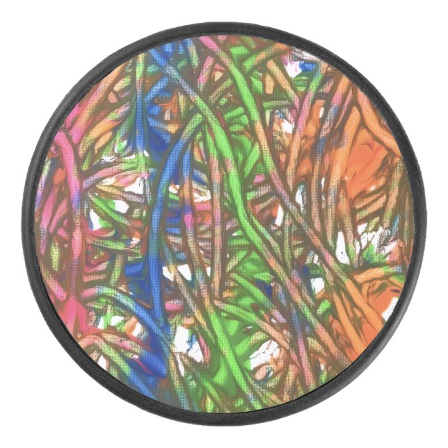 Pink, Blue, Green, Orange, Marble Artwork Hockey Puck (Front)