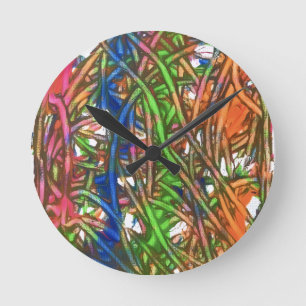Pink, Blue, Green, Orange, Marble Artwork Round Clock