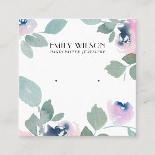 PINK BLUE GREEN ROSE FLORAL STUD EARRING DISPLAY SQUARE BUSINESS CARD