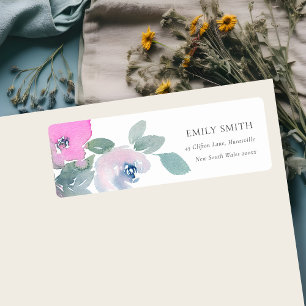 PINK BLUE GREEN ROSE WATERCOLOR FLORAL ADDRESS