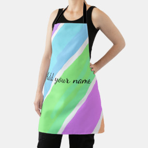 Pink blue green stripes add name text message here apron