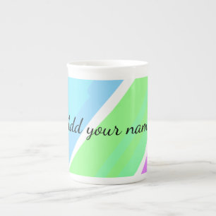 Pink blue green stripes add name text message here bone china mug