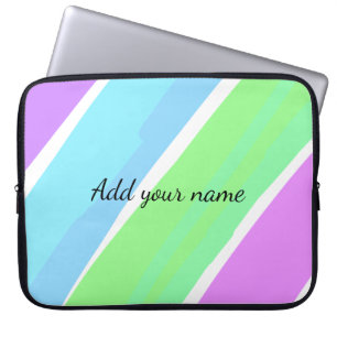 Pink blue green stripes add name text message here laptop sleeve