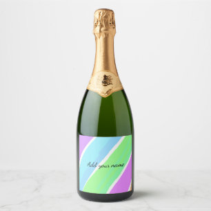 Pink blue green stripes add name text message here sparkling wine label