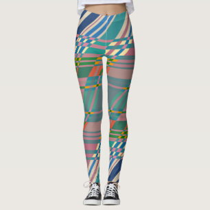 Pink Blue Green Stripes Geometric Pattern Gym Leggings