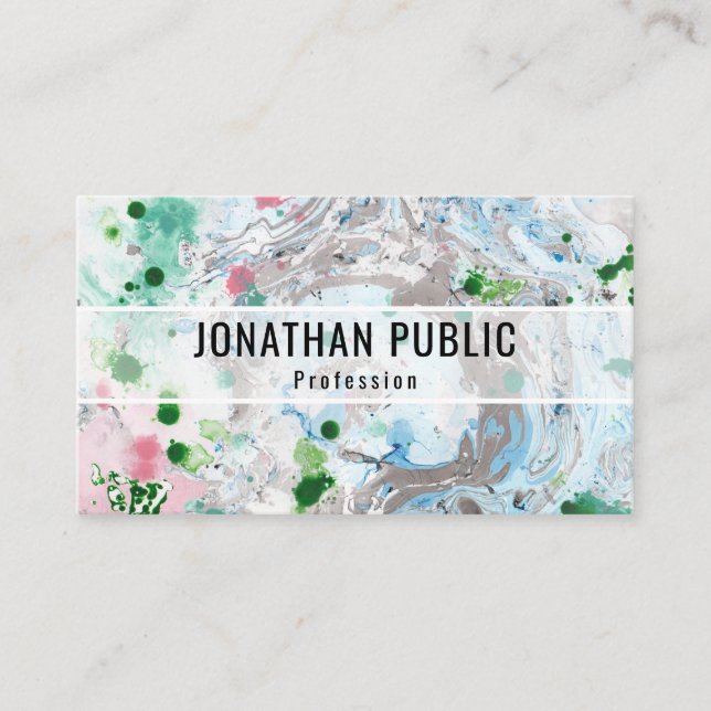 Pink Blue Green Trendy Modern Abstract Art Elegant Business Card (Front)